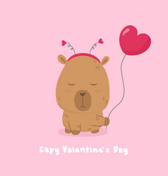 Cute Capybara With Pink Heart Shape Helium Balloon