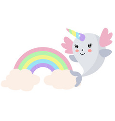 Cute Happy Unicorn Whale With Rainbow