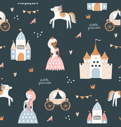 Childish Seamless Pattern With Princess Castle