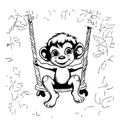 Monkey Swinging On A Swing Monochrome