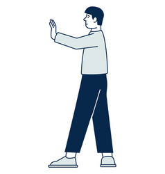 Man Showing Stop Gesture Standing Guy Side View