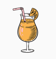 Summer Drink Orange Fruit Juice In Cartoon Style