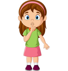 Cartoon Little Girl With Finger Over His Mouth