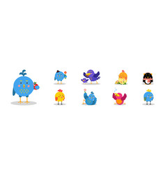 Funny Bird Characters With Wings And Beaks