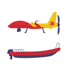 Red And Yellow Aircraft And Boat As Rescue