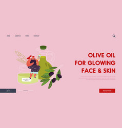 Young Woman Use Olive Oil In Cosmetics Website