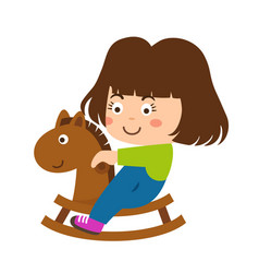 Cute Smiling Girl Riding On Rocking Horse