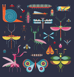 Meadow Insects And Geometric Bugs Icon Set