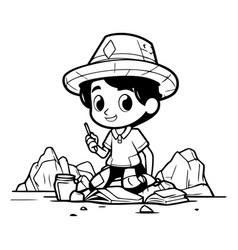 Cartoon Boy In Safari Hat And Shorts Sitting