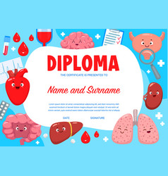 Kids Diploma For Young Doctor With Cartoon Organs