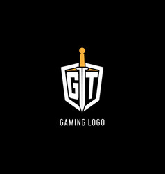 Letter Gt Logo With Shield And Sword Design