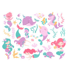 Sea Cartoon Unicorn Mermaid Character Fish