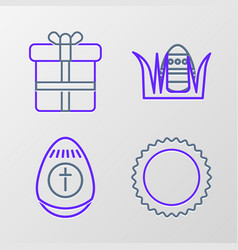 Set Line Sun Easter Egg And Gift Box Icon