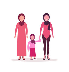 Three Generations Arab Women In Hijab Standing