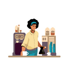 Barista Holding Coffee Pot And Giving Cup