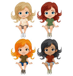 Four Cute Cartoon Girls With Different Hairstyles