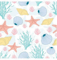 Seamless Nautical Pattern With Seashells Coral