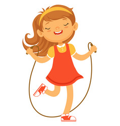 Happy Girl Jumping With Skipping Rope Cartoon Kid