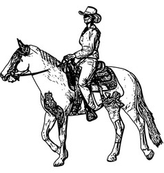 Cowgirl Riding Horse Sketch Drawing