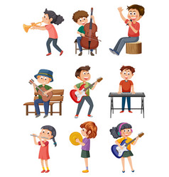 Set Of Different Kids Playing Music