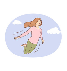 Smiling Woman Flying In Sky