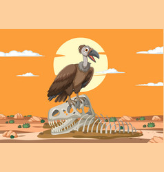 A Vulture Atop Animal Remains In Desert