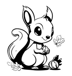 Cute Cartoon Squirrel With Nut And Autumn Leaves