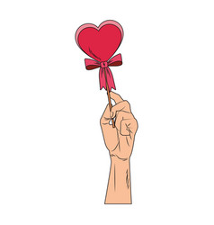 Hand Holding Heartshape Lollipop Pop Art