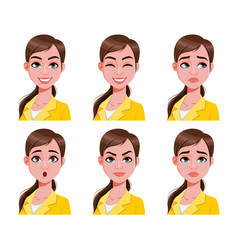 Face Expressions Cute Woman In Yellow Blouse