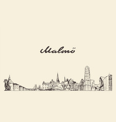 Malmo Skyline Sweden Hand Drawn City Sketch