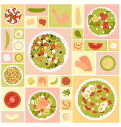 Salad Set Top View Of Healthy Food Plate