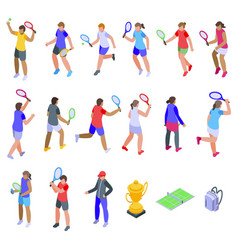 Tennis Player Icons Set Isometric Coach