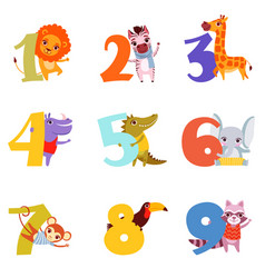 Kids numbers with cartoon animals Royalty Free Vector Image