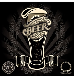 Glass of beer on a black background for the menu Vector Image