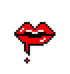 Red Pixel Lips With Dripping Blood