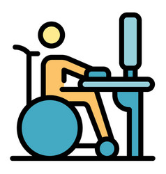 Wheelchair Man Computer Work Icon Flat