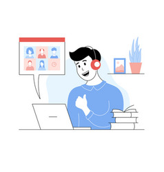 Cheerful Boy In Headphones Studying Online Using