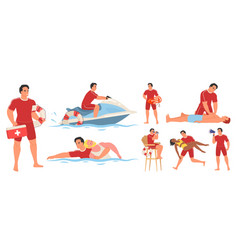 Beach Lifeguard Character At Work Flat