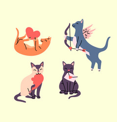 Cartoon Color Valentine Cats Set