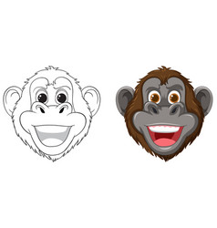 Two Smiling Monkey Faces In Black And White And