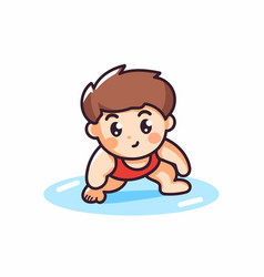 Cute Little Boy Swims In The Pool