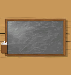 Flat Design Blackboard And Chalk On Wooden Wall