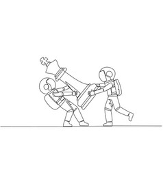 Single One Line Drawing Two Angry Astronaut Fight