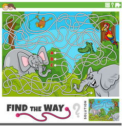 Find The Way Maze Activity With Cartoon Wild