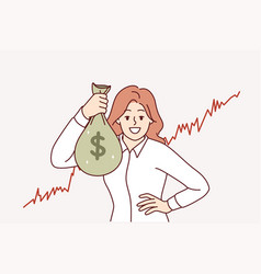 Successful Woman Trader With Bag Of Money Earned