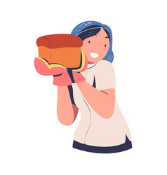 Woman Baker Holding Freshly Baked Bread