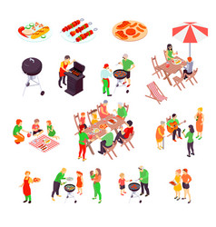 Family Barbecue Picnic Isometric Icons