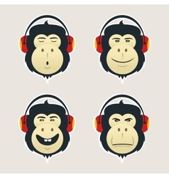 Set Of Monkey Heads With Headphones Dj