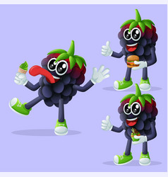 Cute Blackberry Characters Enjoying Food