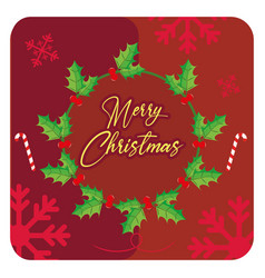 Isolated Label With Holly Ornaments And Text Merry